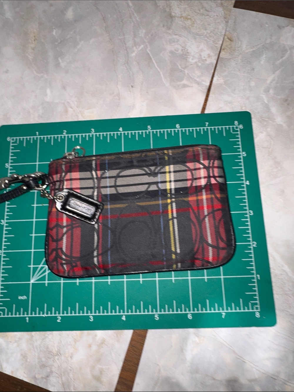 Coach Plaid Wristlet in Red, Black & Gray